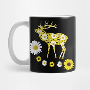 deer of sunflowers and daisies red deer floral pattern Mug